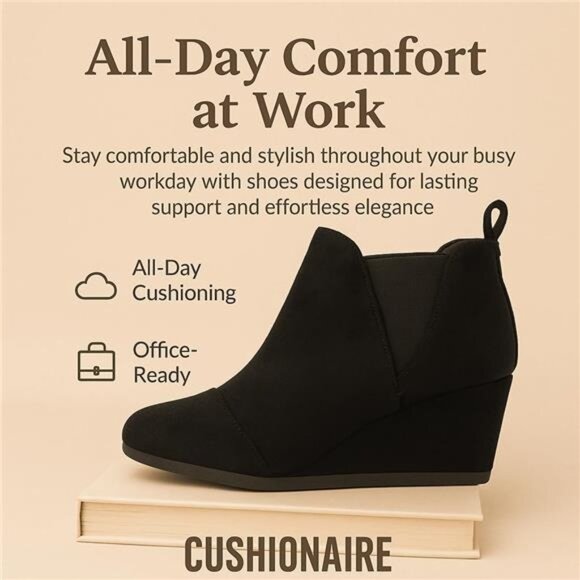 Women's Zoey Wedge Bootie, Soft Vegan Suede, Easy Slip-On Design, Memory - Picture 2 of 8